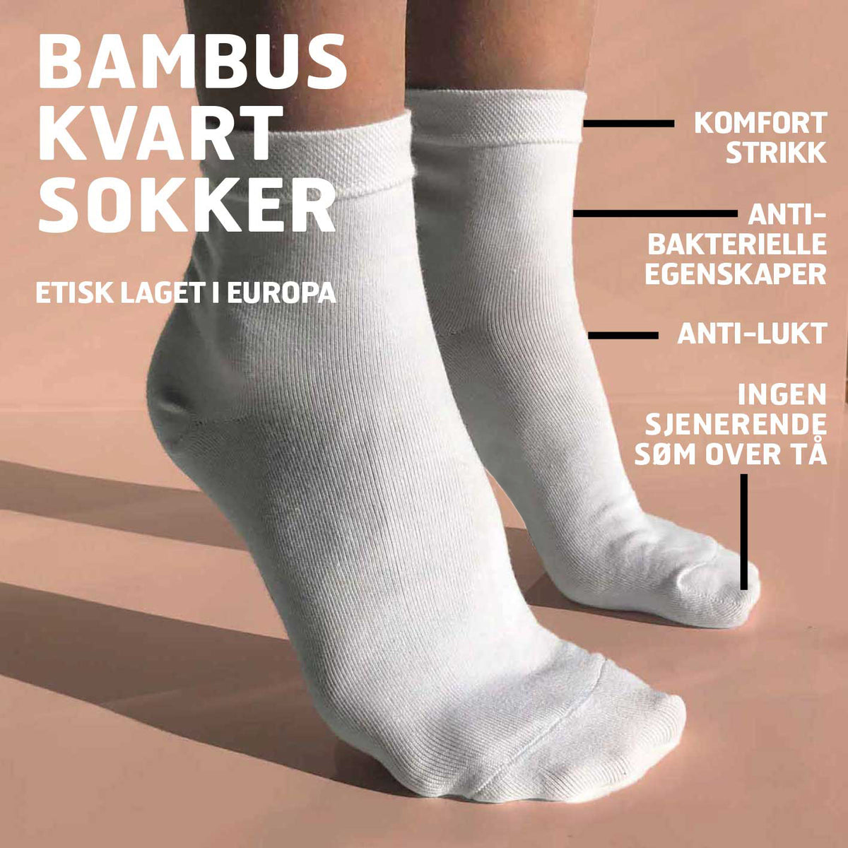 Bambus dame/herre kvart sokker • hindrer vond lukt