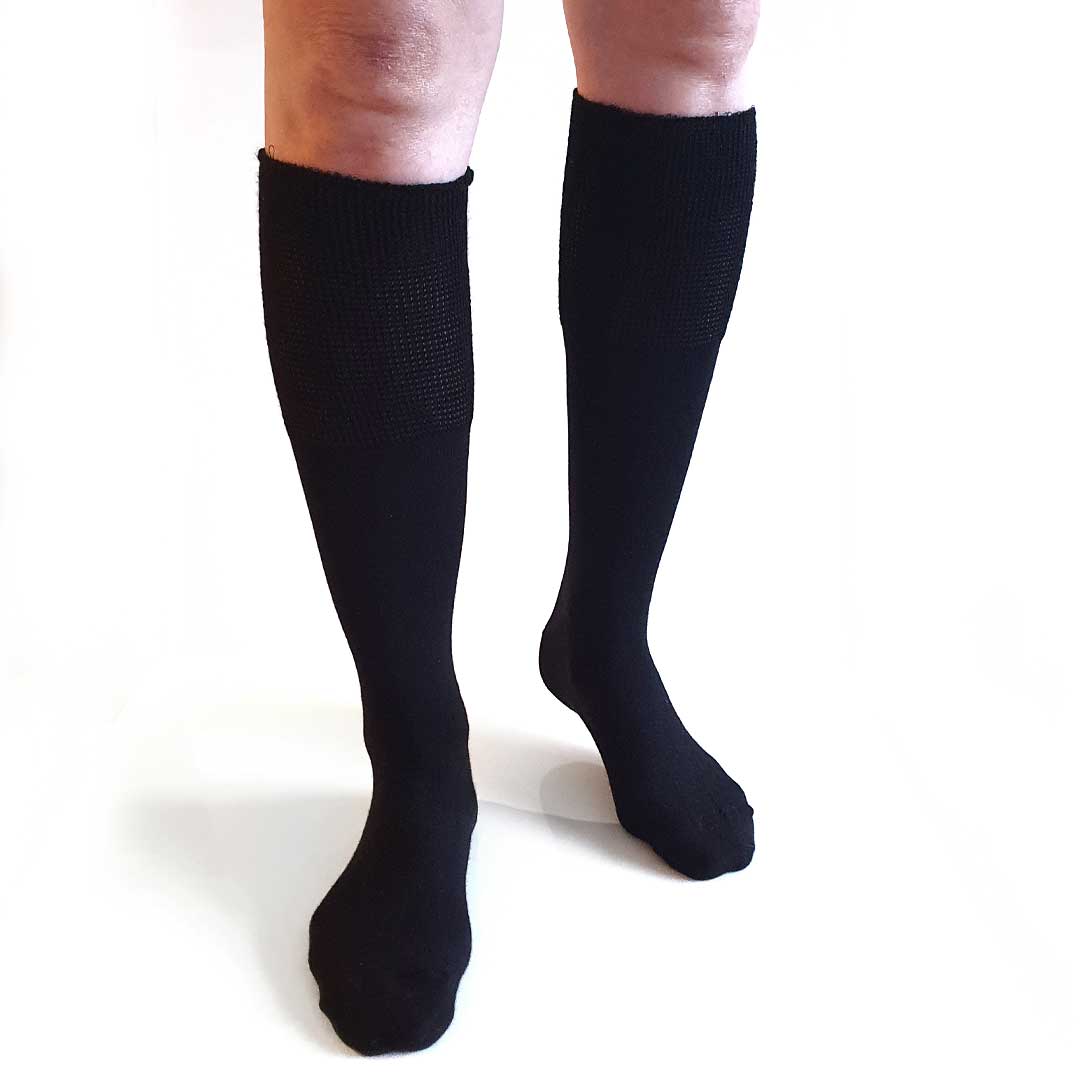 Black 90% merino wool knee socks • not tight