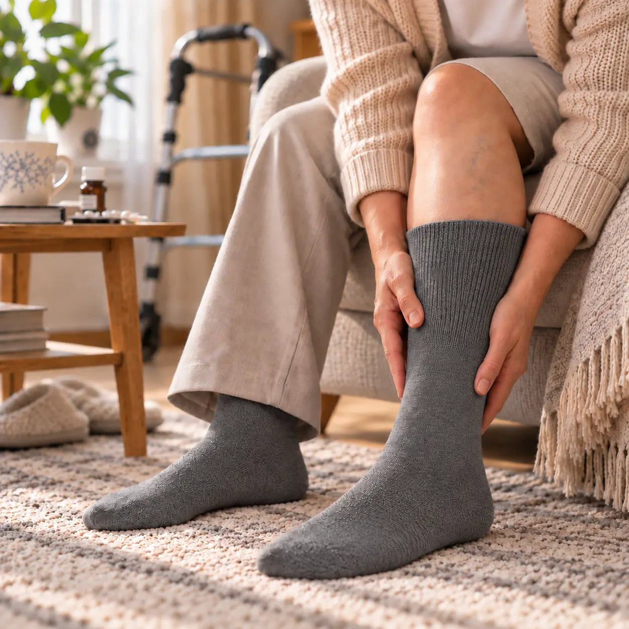 Diabetessokker for hovne ben – ekstra bred topp - stramme ikke 