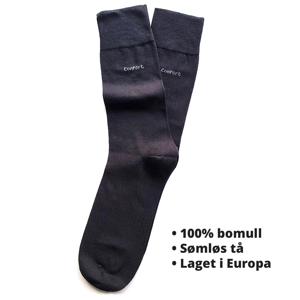 Rene bomullsokker • Komfort topp • Sømløs tå • Laget i Europa