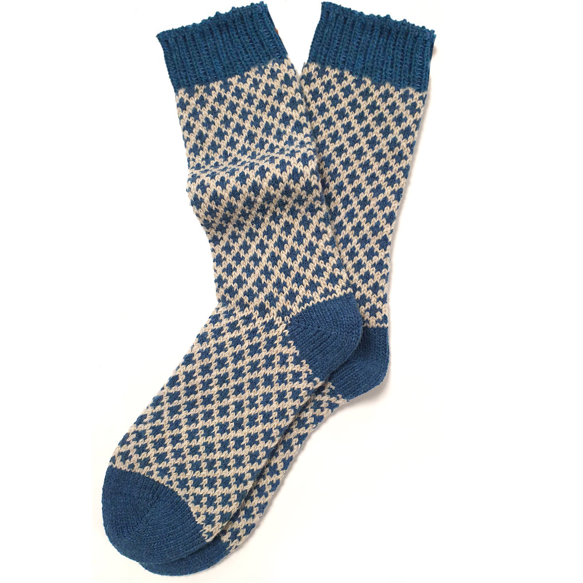 Mønstrete ullsokker med blått dekor