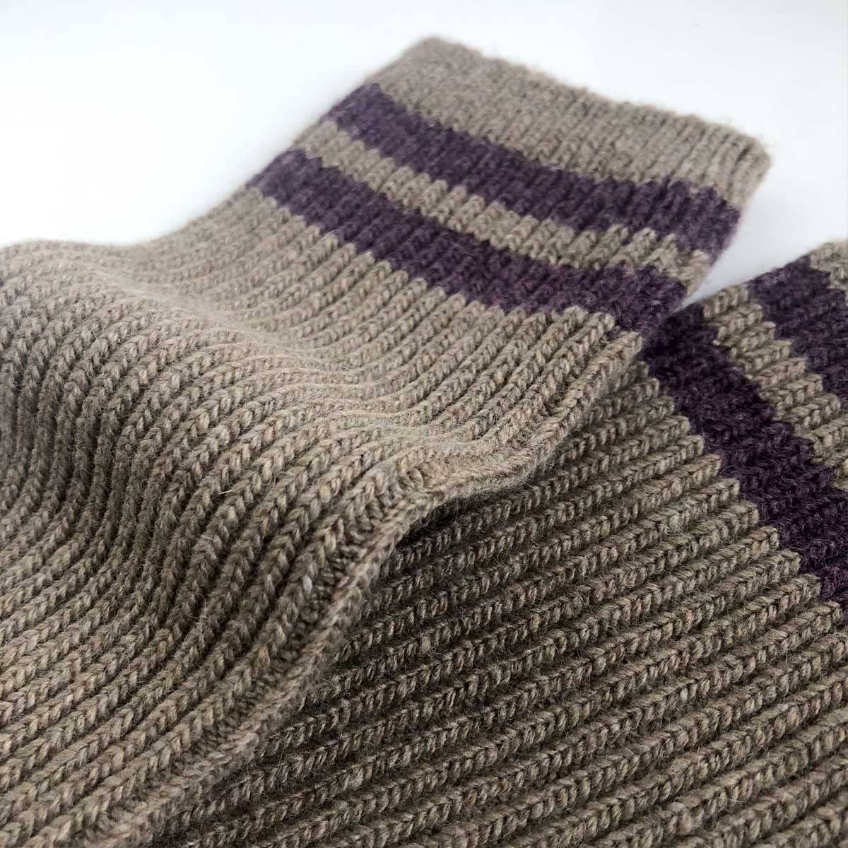 Old school retro tennis men's socks • beige with purple stripes • wool/cashmere