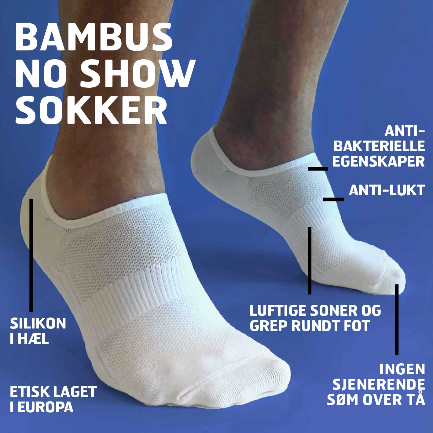 Usynlige sokker i sneaker - no show bambussoker