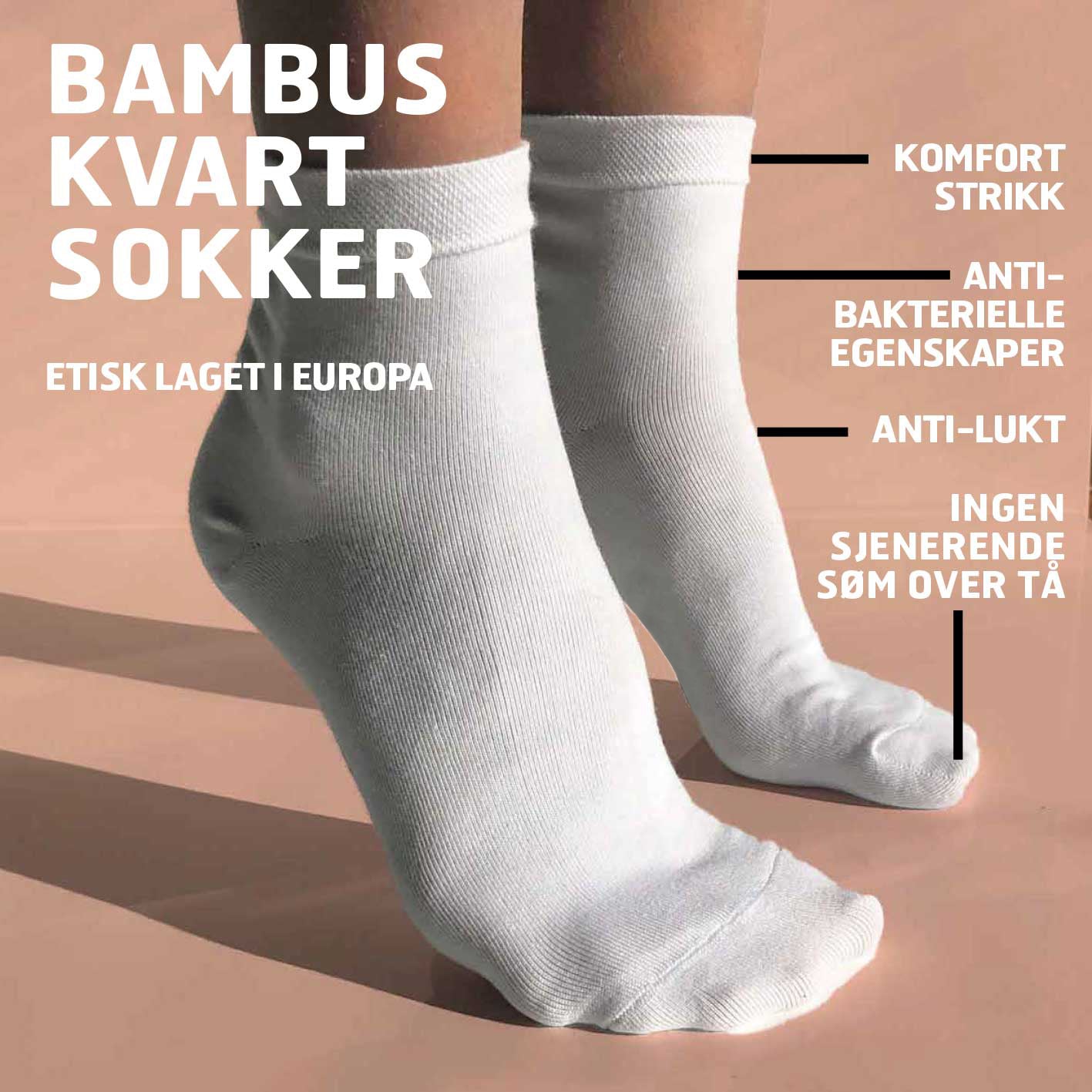 Bambus dame/herre kvart sokker • hindrer vond lukt