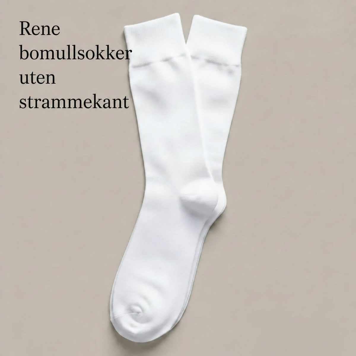 Hvite 100% bomullssokker uten strammekant
