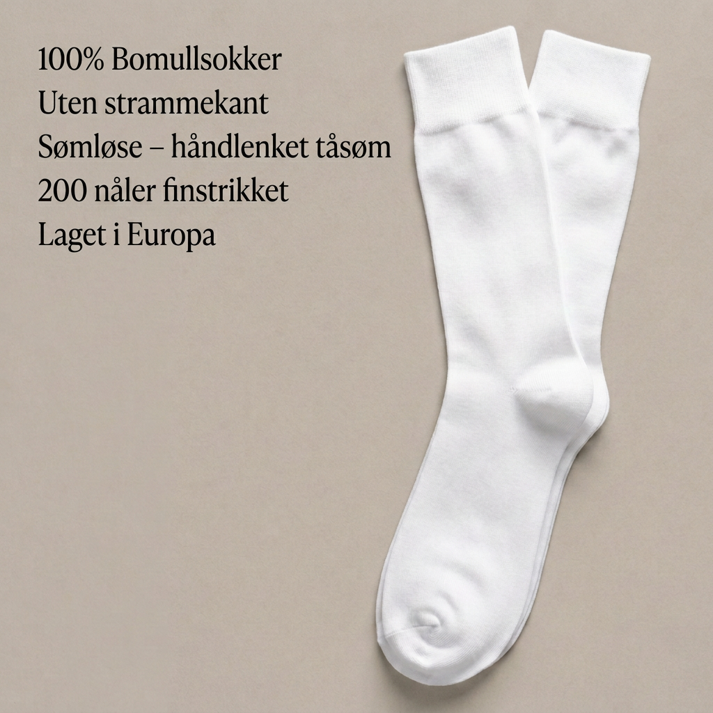 Hvite sokker uten strikk – 100 % bomullsokker