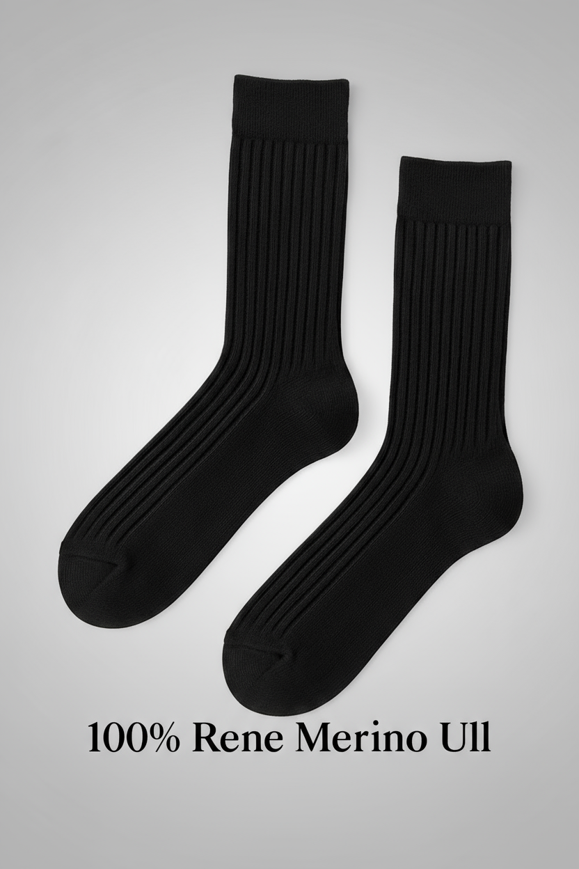 100% rene merinoull tynne ribbestrikket sokker