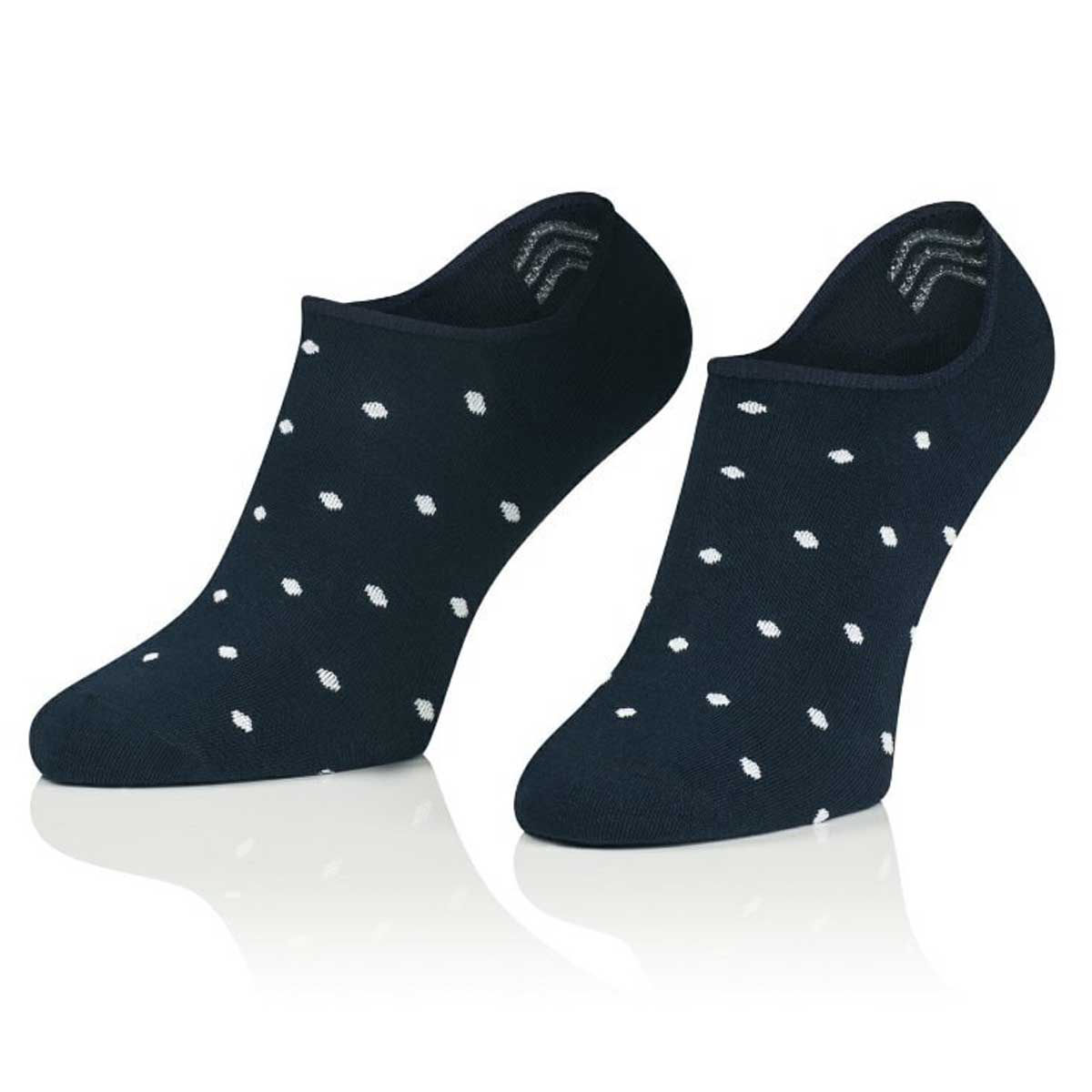 Cotton men&#39;s navy blue no show socks with white dots