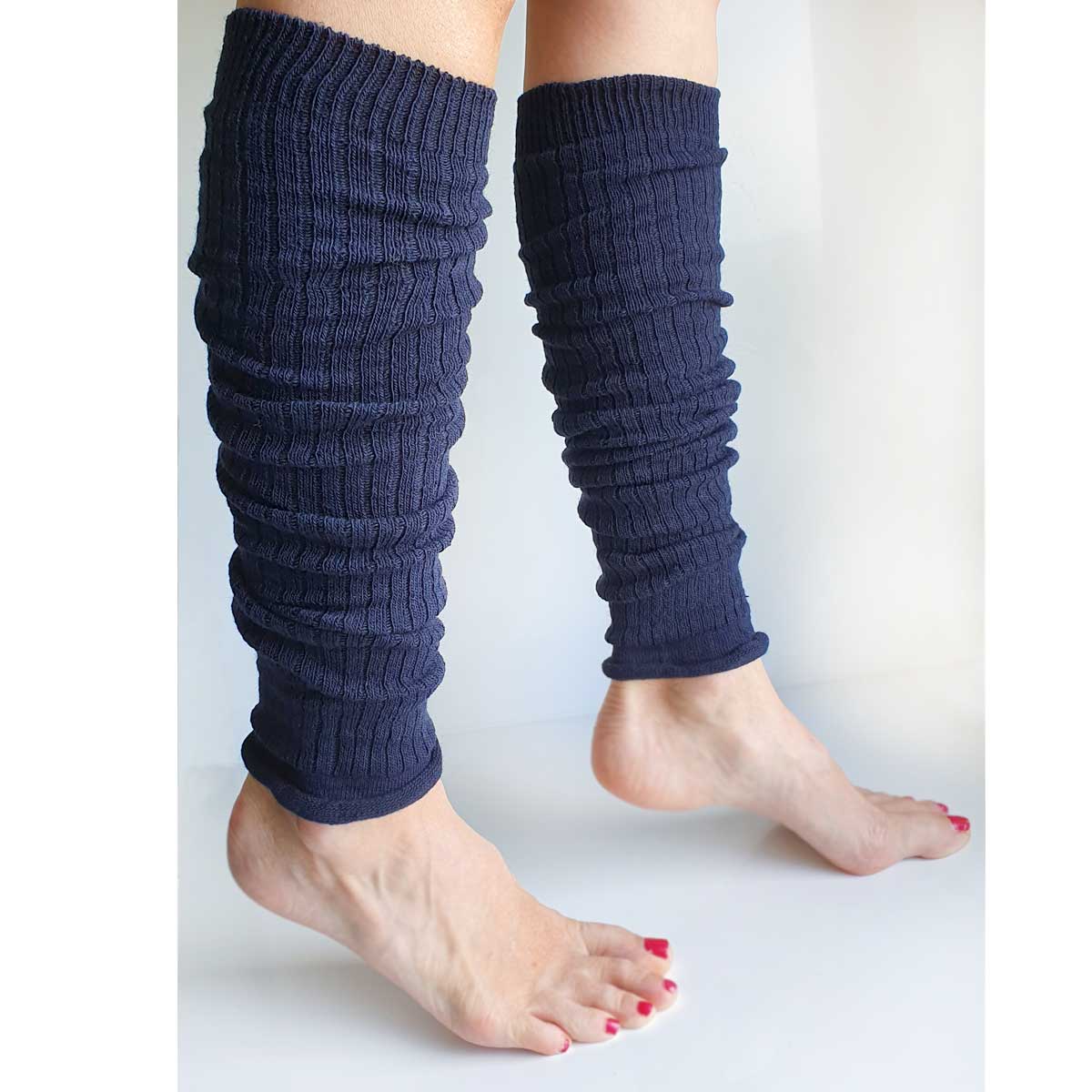 Navy blue leg warmers with wool - "Leggings" 