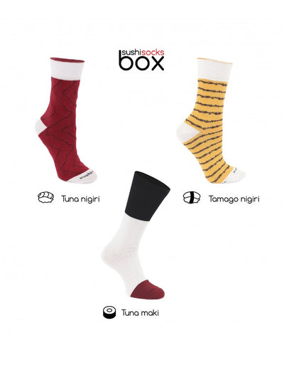 Sushi Socks Box Socks - 3 Pairs - Tamago Omelette, Maki Tuna, Tuna